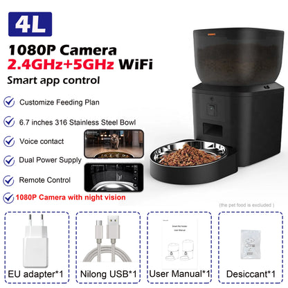 Automatic Cat Feeder with 1080P Camera Video Cat Food Dispenser Pet Smart Voice Recorder Remote Control Auto Feeder for Cat Dog